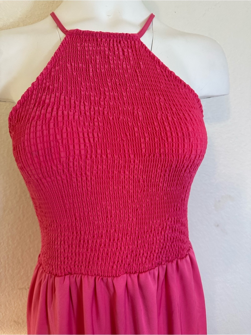 Lulus Pier and Now Hot Pink Smocked Tie-Back Midi Dress Size Medium - Picture 11 of 11